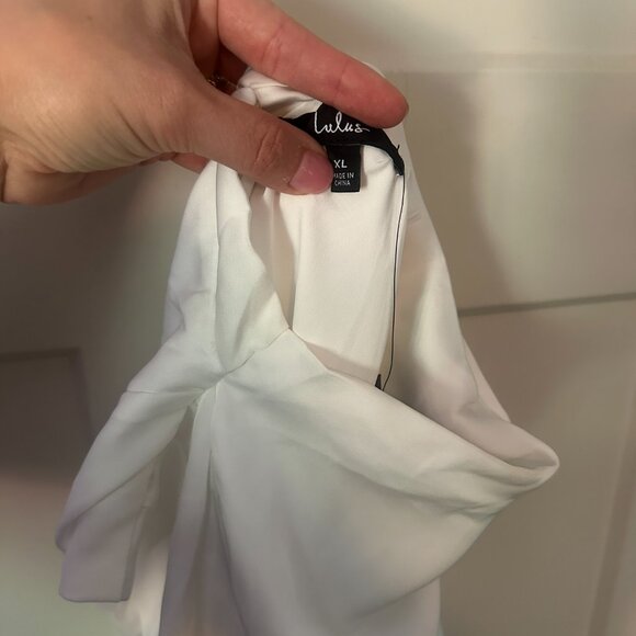 Lulus Distinctive Charm White Satin Asymmetrical Midi Dress - XL, NWT - Picture 4 of 15